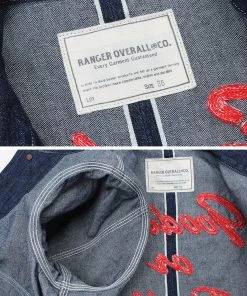 Ranger Overall Embroidered Double Pocket Denim Work Jacket - Demin Blue
