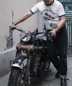 Non Stock MFG. CO. Retro Rider Print Motorcycle Short Sleeve T-Shirt - White TOPS