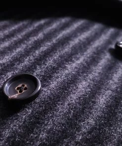 Annual Ring TOPS Peak Lapel Double Breasted Tweed Suit Jacket - Black With White Striped