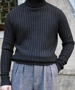 Annual Ring Merino Wool Roll Neck Sweater - Black
