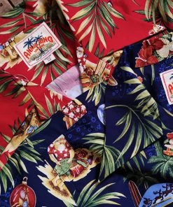 Annual Ring Santa Claus At Hawaiian Beach Print Aloha Shirt - Red TOPS