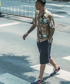 Non Stock MFG. CO. June 2022 Ukiyo-e Tiger & Crane Pattern Aloha Shirt - Khaiki