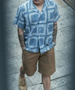 Non Stock MFG. CO. TOPS Paisley Print Seersucker Open Collar Shirt - Sky Blue