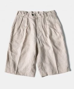 Non Stock MFG. CO. May 2022 Loose Double Pleated Striped 10.5 Oz Linen Shorts