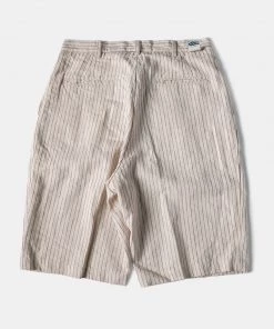 Non Stock MFG. CO. May 2022 Loose Double Pleated Striped 10.5 Oz Linen Shorts