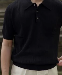 Annual Ring Retro Knitted Jacquard Polo Shirt - Black May 2022 16 Annual Ring Retro Knitted Jacquard Polo Shirt - Black May 2022