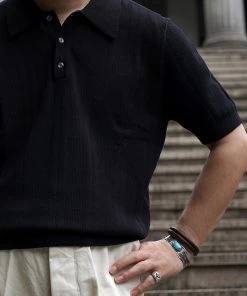 Annual Ring Retro Knitted Jacquard Polo Shirt - Black May 2022 17 Annual Ring Retro Knitted Jacquard Polo Shirt - Black May 2022