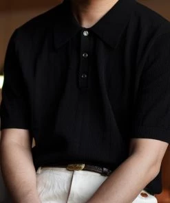 Annual Ring Retro Knitted Jacquard Polo Shirt - Black May 2022 19 Annual Ring Retro Knitted Jacquard Polo Shirt - Black May 2022