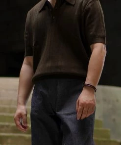 Annual Ring Retro Knitted Jacquard Polo Shirt - Vintage Olive