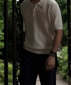 Annual Ring Retro Knitted Jacquard Polo Shirt - White BEST SELLERS