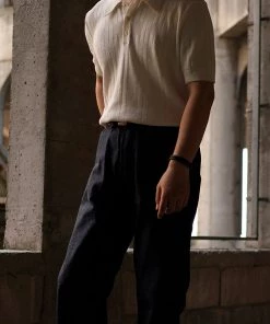 Annual Ring Retro Knitted Jacquard Polo Shirt - White BEST SELLERS