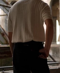 Annual Ring Retro Knitted Jacquard Polo Shirt - White BEST SELLERS