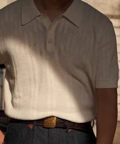 Annual Ring Retro Knitted Jacquard Polo Shirt - White BEST SELLERS