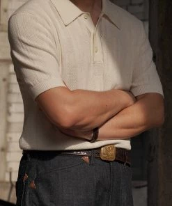 Annual Ring Retro Knitted Jacquard Polo Shirt - White BEST SELLERS